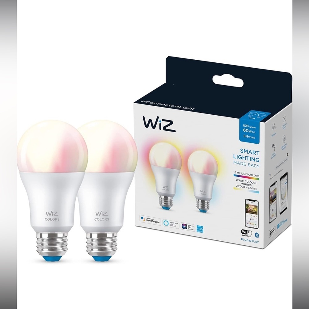 WiZ Connected 2-Pack Color 60W A19 Smart WiFi Light Bulb